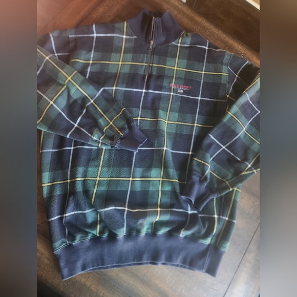 Ralph Lauren Navy and Green Plaid 1/4 Zip-Up Sweater XL - Picture 1 of 7